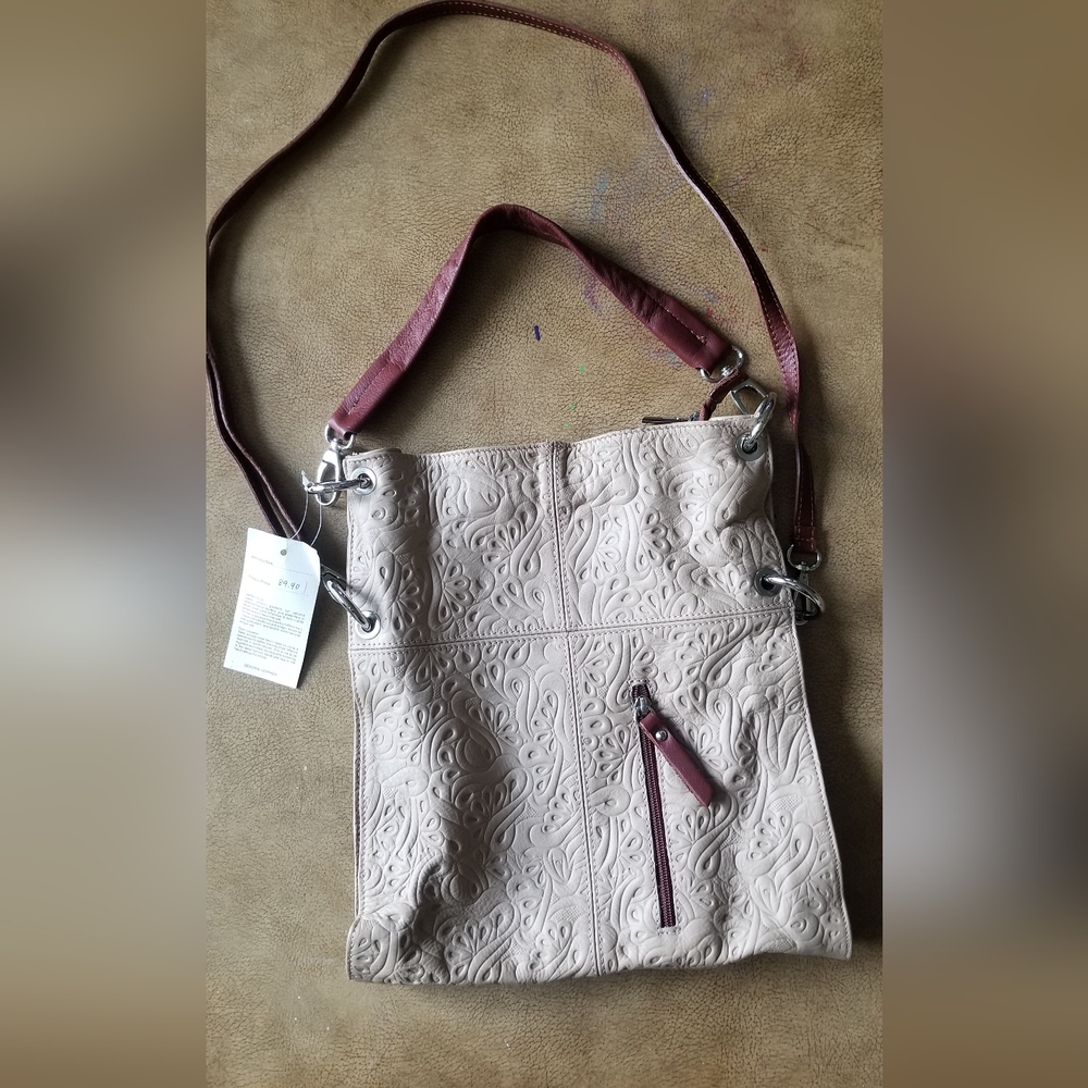 Genuine textured leather crossbody  bag